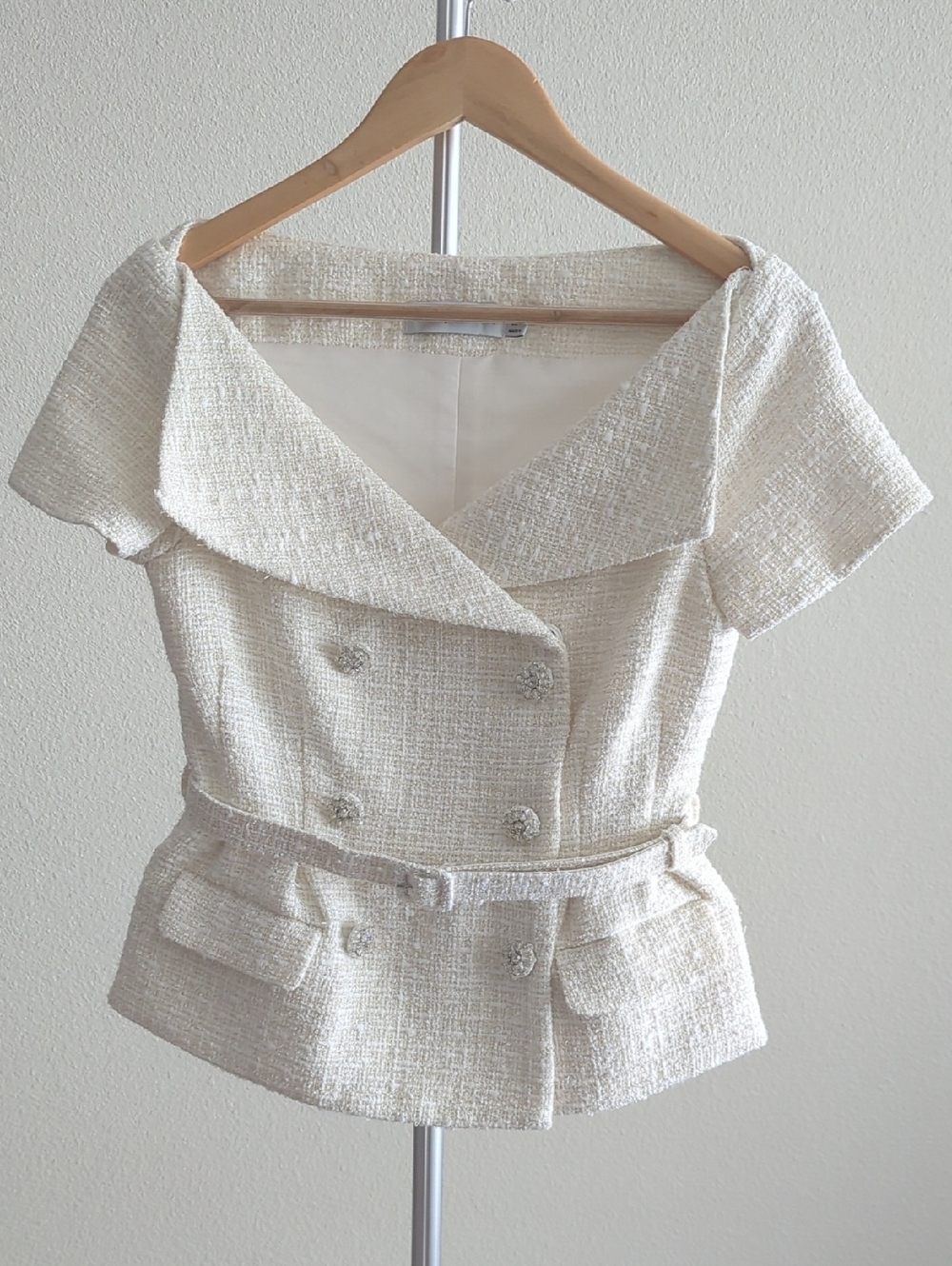 Self-Portrait Cream Tweed Peplum Jacket